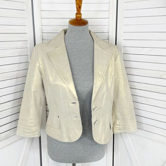 Newport News Vintage Leather Metallic Gold Blazer Jacket Size 8 - Picture 5 of 14